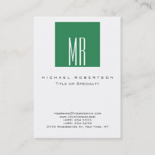 Monogram White Sea Green Chubby Business Card Visitenkarte