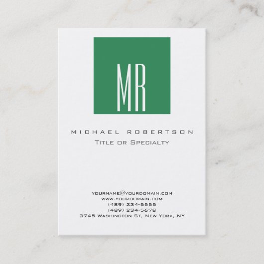 Monogram White Sea Green Chubby Business Card Visitenkarte (Vorderseite)