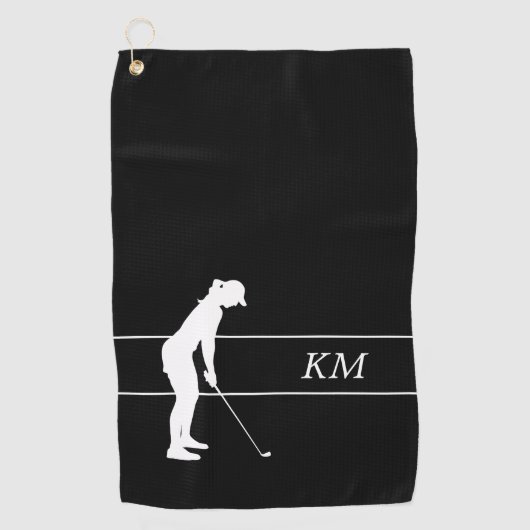 Monogram White Silhouette Golfer Golfer Golf Handt Golfhandtuch (Vorderseite)