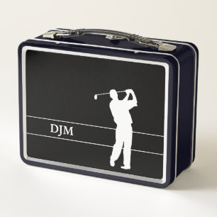 Monogram, White Silhouette Golfer Metall Brotdose