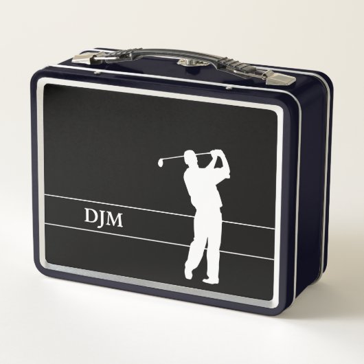 Monogram, White Silhouette Golfer  Metall Brotdose (Rückseite)