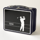Monogram, White Silhouette Golfer  Metall Brotdose (Vorderseite)