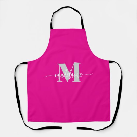 Monogram White Silver Pink Personal Schürze (Vorderseite)