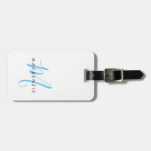 Monogram White Sky Blue Modern Minimalistisch Init Gepäckanhänger (Vorderseite horizontal)