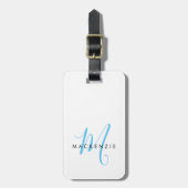 Monogram White Sky Blue Modern Minimalistisch Init Gepäckanhänger (Vorderseite vertikal)