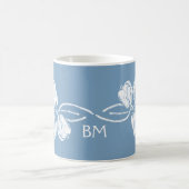Monogram White Tulips on Dusk Blue Kaffeetasse (Mittel)