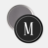Monogram White über Schwarzes Rundmagnet Magnet (Vorderseite/Rückseite)