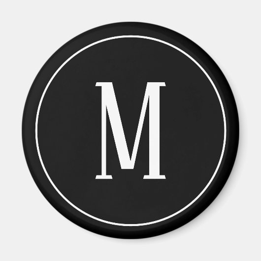 Monogram White über Schwarzes Rundmagnet Magnet (Vorne)