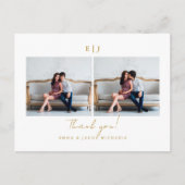 Monogram White Wedding Foto Vielen Dank Postkarte (Vorderseite)