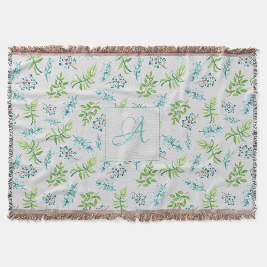 Monogram Wildblumen Blau-Grüne Hochzeitdekor Decke (Vorderseite)