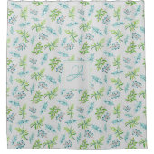 Monogram Wildblumen Blau-Grüne Hochzeitdekor Duschvorhang (Vorderseite)