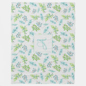 Monogram Wildblumen Blau-Grüne Hochzeitdekor Fleecedecke (Vorderseite)