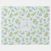 Monogram Wildblumen Blau-Grüne Hochzeitdekor Fleecedecke (Vorderseite (Horizontal))