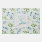 Monogram Wildblumen Blau-Grüne Hochzeitdekor Geschirrtuch (Horizontal)