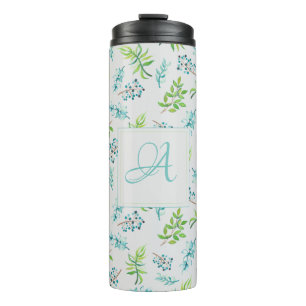 Monogram Wildblumen Blau-Grüne Hochzeitdekor Thermosbecher
