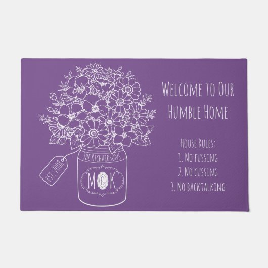 Monogram Wildblumen Bouquet HandGezeichnet Mason J Fußmatte (Vorderseite)