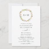Monogram Wildblumen Emerald Green Wedding Einladung (Vorderseite)
