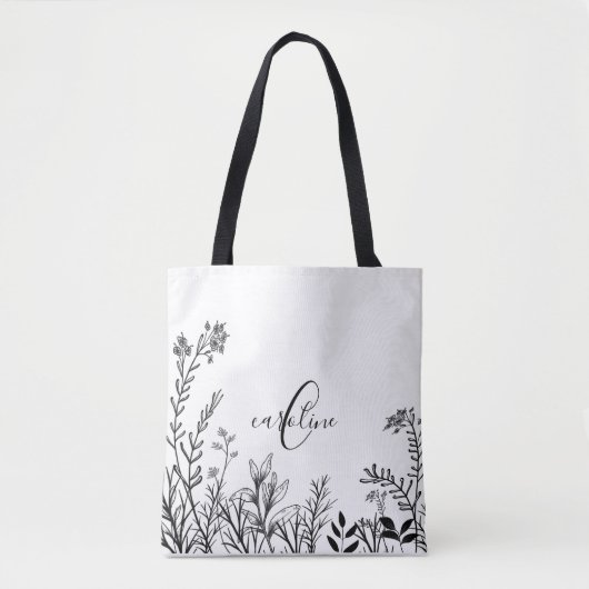 Monogram Wilde Blume Doodles Tasche (Vorderseite)