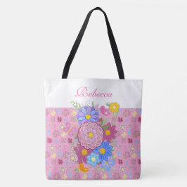 Monogram Wildflowers butterfly floral design pink Tasche