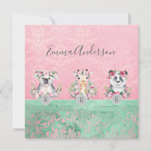 Monogram Wildlife Girls Boho Jungle Animes Hübsch Einladung