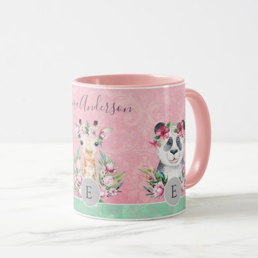 Monogram Wildlife Girls Boho Jungle Animes Hübsch Tasse (VorderseiteRechts)