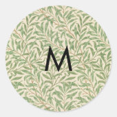 Monogram William Morris Willow Bough Pattern Runder Aufkleber (Vorderseite)