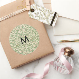 Monogram William Morris Willow Bough Pattern Runder Aufkleber