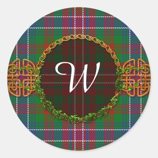 Monogram Wilson Tartan Runder Aufkleber (Vorderseite)