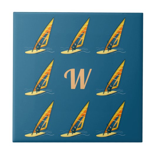 Monogram Windsurfing Keramik Tile Fliese (Vorderseite)