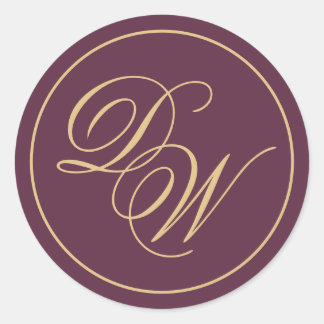 Monogram Wine Color 2 Initials Golden Calligraphy Runder Aufkleber