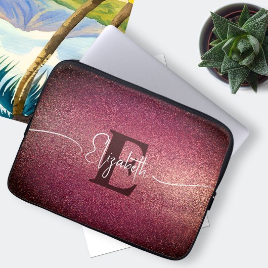 Monogram Wine Red Glitzer Girly Glam Laptopschutzhülle