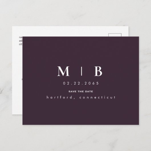 Monogram Wine Wedding Save the Date Announction Postkarte (Vorne/Hinten)