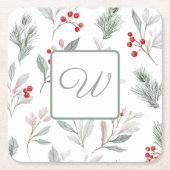 Monogram Winter Botanical Paper Drink Coaster Rechteckiger Pappuntersetzer (Vorderseite)