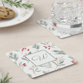 Monogram Winter Botanical Paper Drink Coaster Rechteckiger Pappuntersetzer