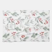 Monogram Winter Foliage Holiday Geschirrtuch (Horizontal)