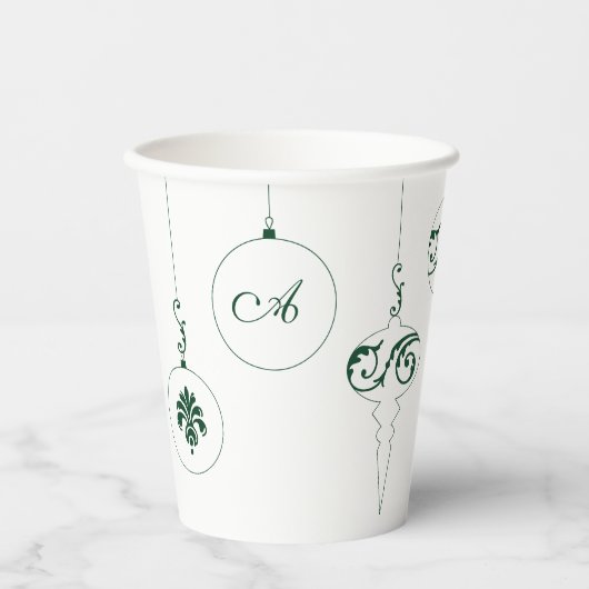 Monogram Winter Green Bauble Ornamente Pappbecher (Vorderseite)