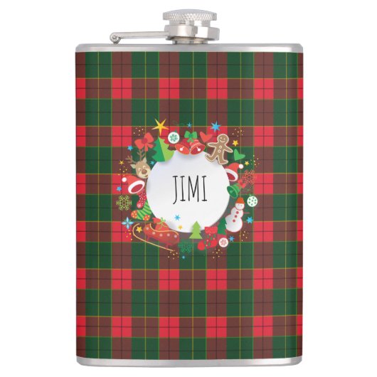 Monogram Winter Holiday Christmas Scotland Muster Flachmann (Vorderseite)