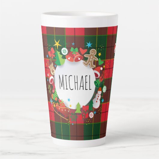 Monogram Winter Holiday Christmas Scottish Pattern Milchtasse (Vorderseite)
