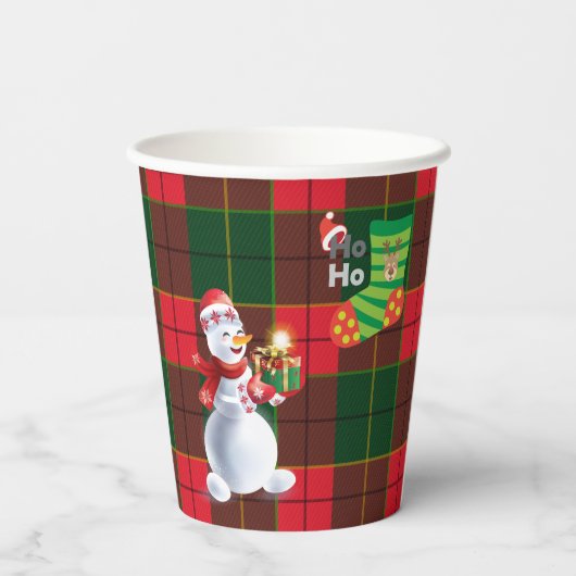 Monogram Winter Holiday Christmas Scottish Pattern Pappbecher (Rückseite)