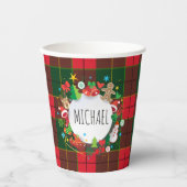 Monogram Winter Holiday Christmas Scottish Pattern Pappbecher (Vorderseite)