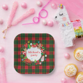 Monogram Winter Holiday Christmas Scottish Pattern Pappteller (Party)