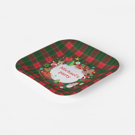 Monogram Winter Holiday Christmas Scottish Pattern Pappteller (Gewinkelt)