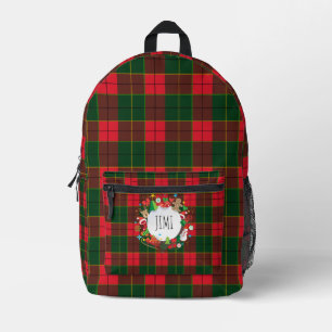 Monogram Winter Holiday Christmas Tartan Muster Bedruckter Rucksack