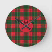 Monogram Winter Holiday Tartan pattern Scottish Runde Wanduhr (Vorderseite)