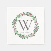 Monogram Winter Sprils Weihnachtscocktail Napkin Serviette (Vorderseite)