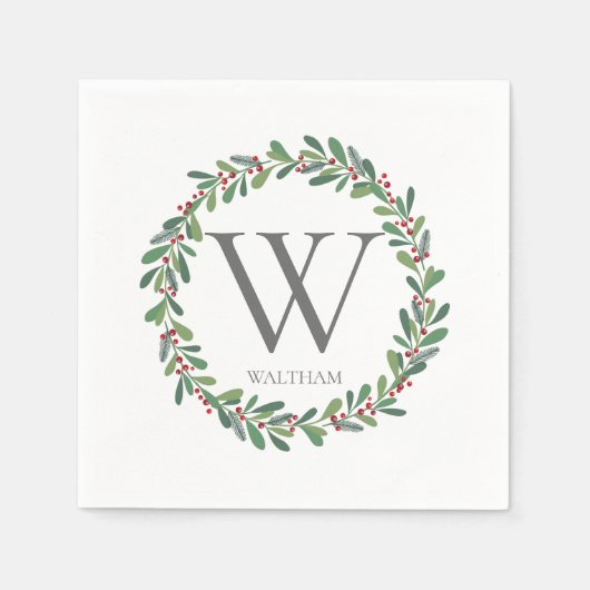 Monogram Winter Sprils Weihnachtscocktail Napkin Serviette (Vorderseite)