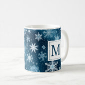 Monogram Winter Wonderland Snowflakes Blue White Kaffeetasse (VorderseiteRechts)