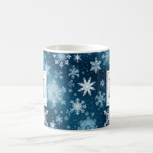 Monogram Winter Wonderland Snowflakes Blue White Kaffeetasse (Mittel)