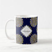 Monogram, wir beobachten Sie Navy & Gold Polka Dot Kaffeetasse (Links)