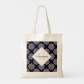 Monogram, wir beobachten Sie Navy & Gold Polka Dot Tragetasche (Rückseite)